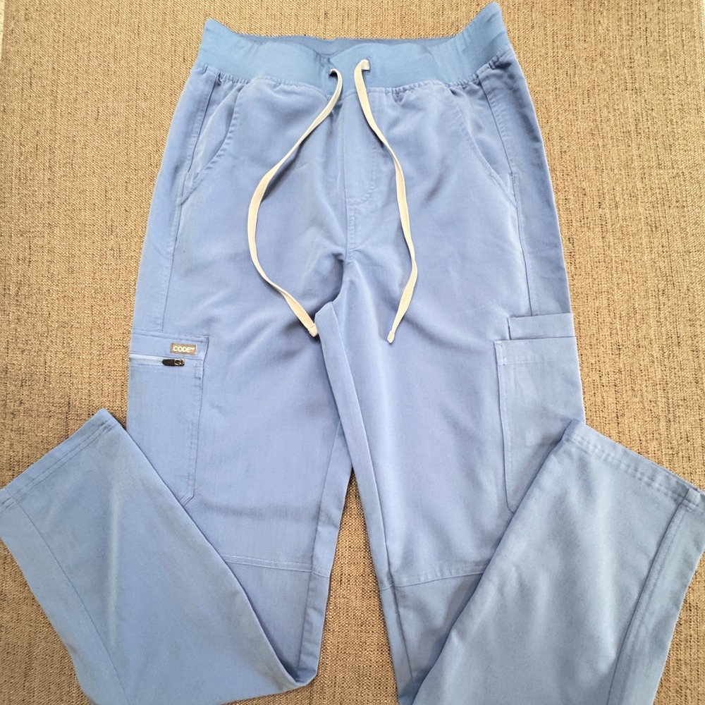 Code NXT Women Scrub Pants Small Blue Cargo Elastic Waist Drawstring Stretch